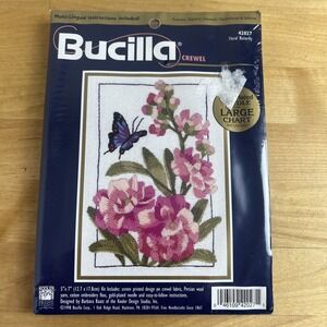 Needlepoint Kit Bucilla Crewel 42027  FLORAL BUTTERFLY 5x7 Wool Yarn Flowers NEW
